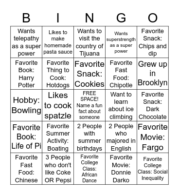 Fellow Fun Fact Bingo! Bingo Card