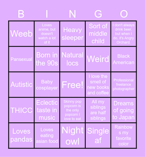 Pandabear's Bingo Card