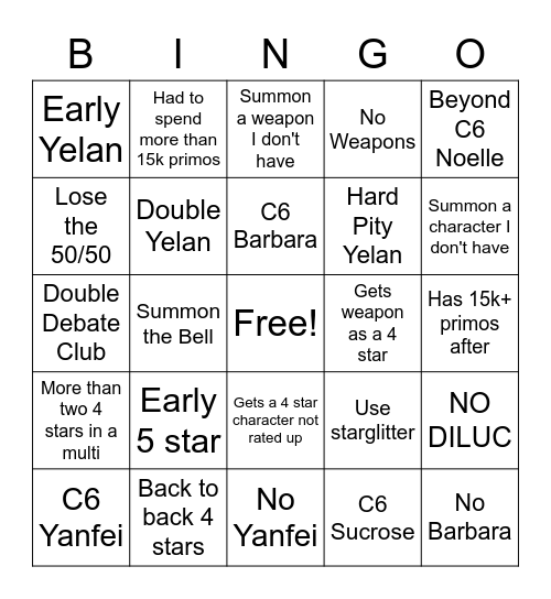 Yelan Banner (2.7) Bingo Card