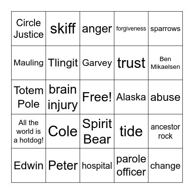 Touching Spirit Bear Bingo Card