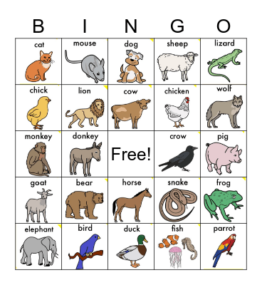 Animal Sounds Bingo Card