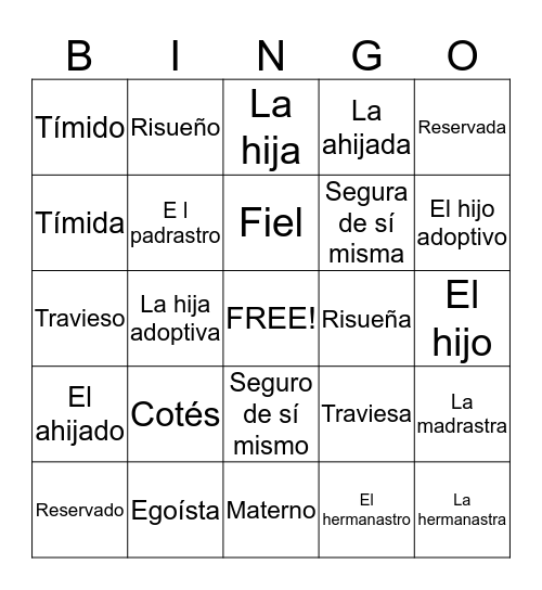 Spanish 3 Chapter 1B Bingo Card