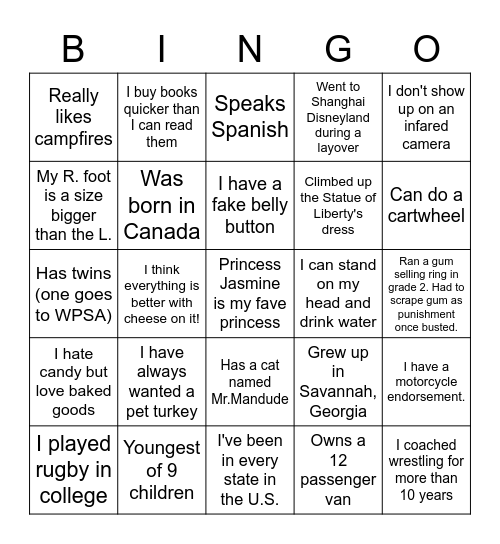 SOS Trusted Adult BINGO Card