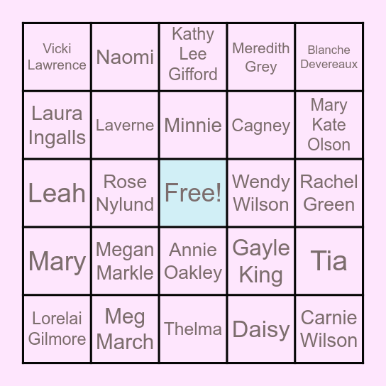 Name That Sistah BINGO Card