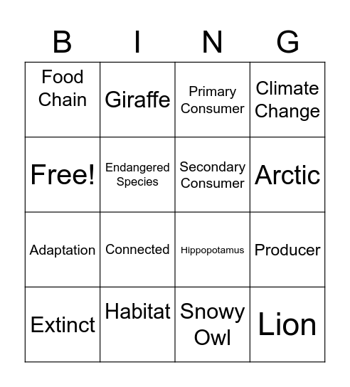Habitat Bingo! Bingo Card