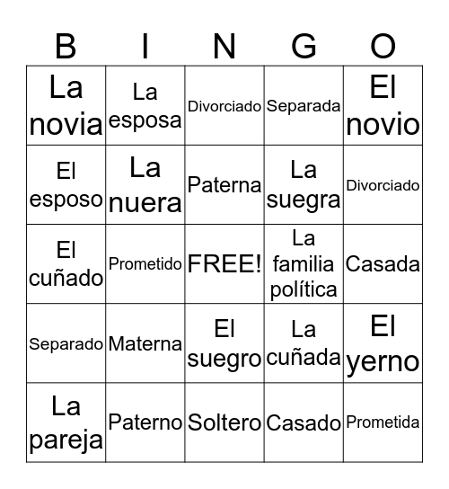 Spanish 3 Chapter 1C Bingo Card