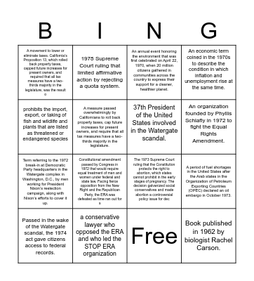 APUSH Chapter 29: 1970s Bingo Card