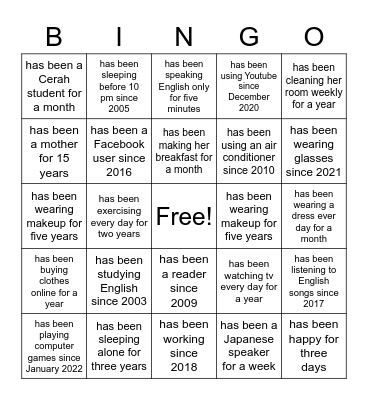 ISABEL Bingo Card