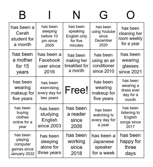 ISABEL Bingo Card