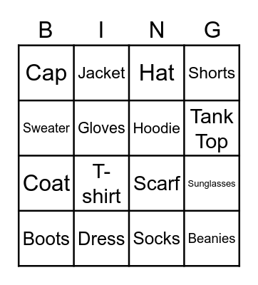 Clothes Bingo Card