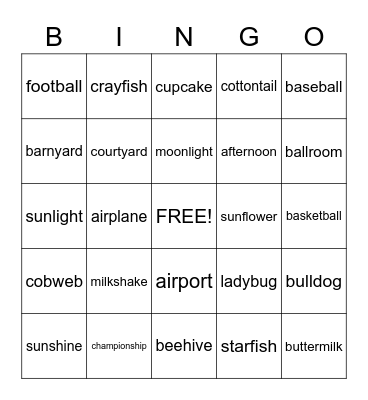 Compound Word Bingo! Bingo Card