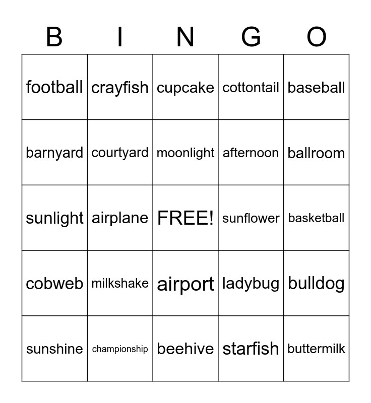 Compound Word Bingo! Bingo Card