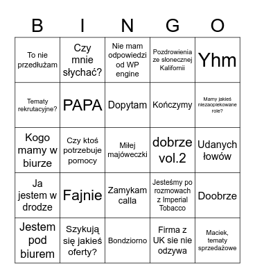 Call Bingo Card