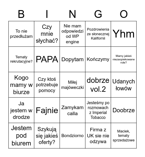 Call Bingo Card