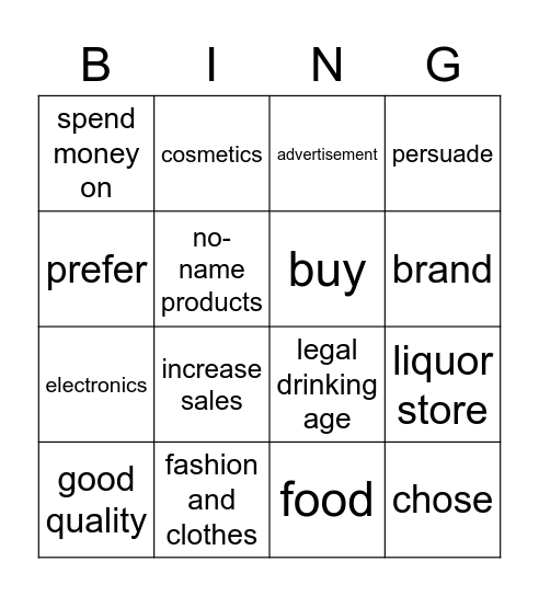 FP20 Shopping Bingo Card