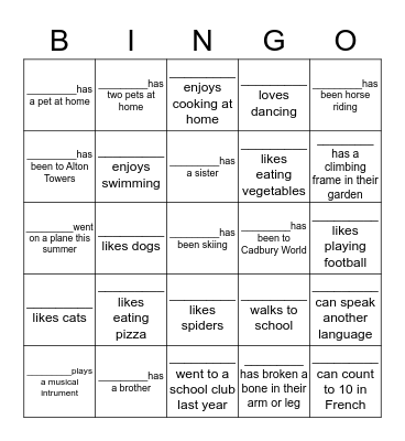 Getting to know you BINGO! Bingo Card