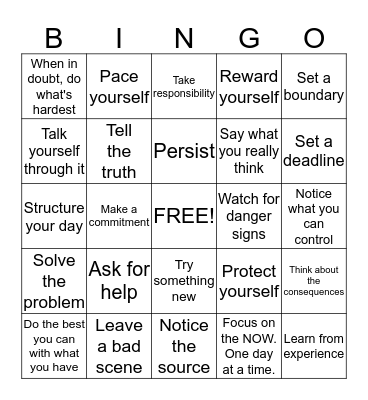 Safe coping Skills  Bingo Card