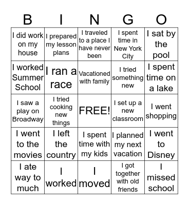 Thiells Summer Bingo Card
