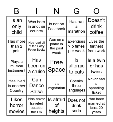 Get To Know You Bingo Card