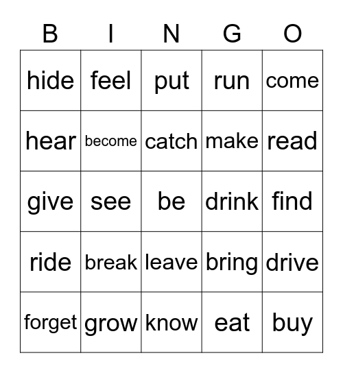 Irregular Verbs Bingo Card