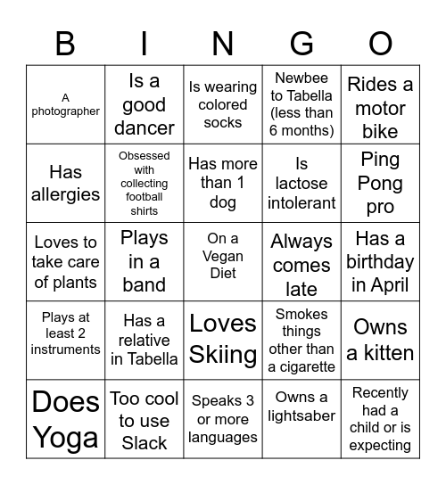 Find someone who... Bingo Card