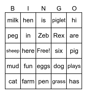 On the Farm Bingo Card