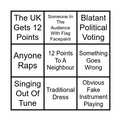 EUROVISION BINGO Card