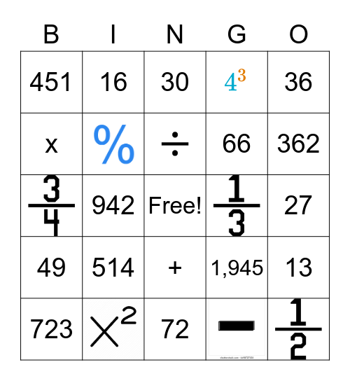 Large Numbers and Math Terms Bingo Card