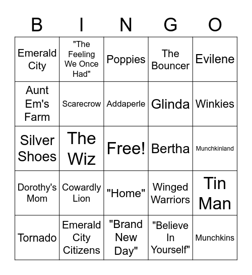 The Wiz Live Bingo Card
