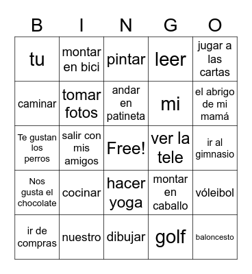 Spanish I April 29 Bingo Card