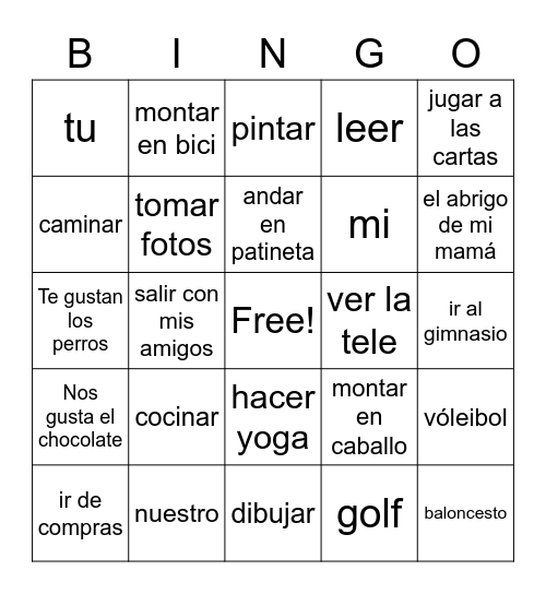 Spanish I April 29 Bingo Card