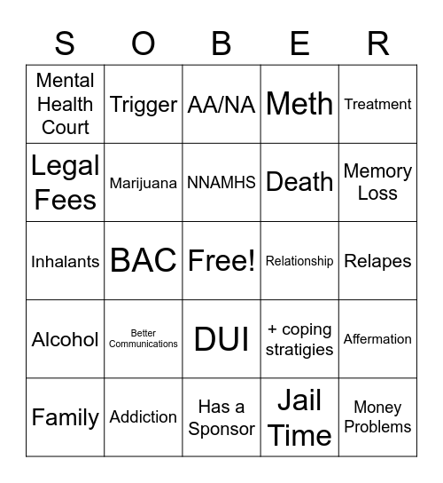 SUBSTANCE ABUSE Bingo Card