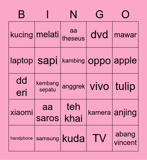 bingo punya gigis Bingo Card