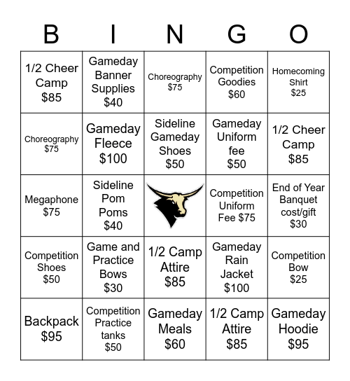 Kell High School Varsity and Competition CHEER Bingo Card