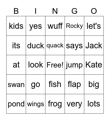 The Duck Pond Bingo Card