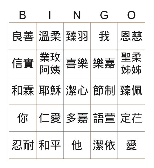 聖靈所結的果子 Bingo Card