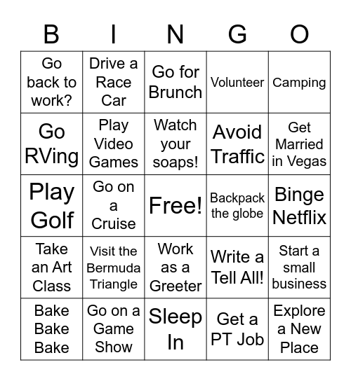 Retirement Bingo! Bingo Card