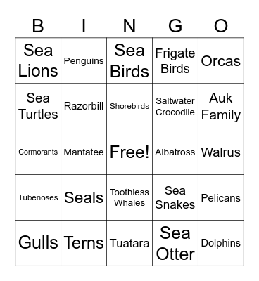 Marine Animals Bingo Card
