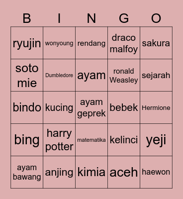 tsangwoni Bingo Card