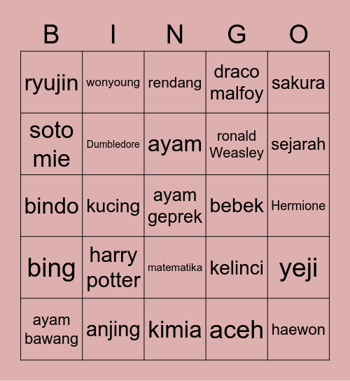 tsangwoni Bingo Card