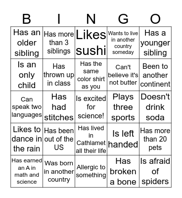 Find Someone Who? Bingo Card