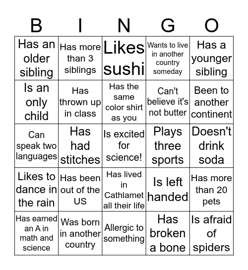 Find Someone Who? Bingo Card