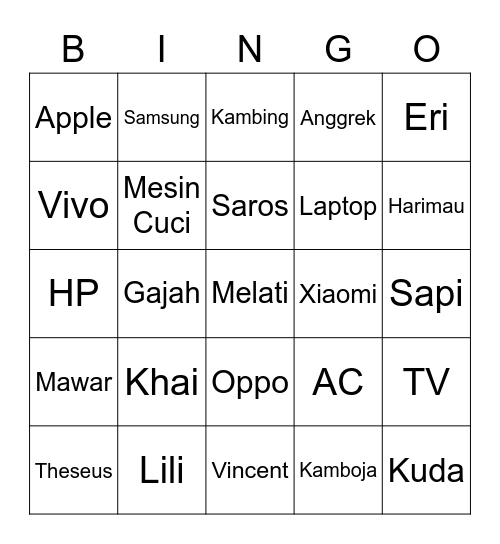 Vivetta Bingo Card