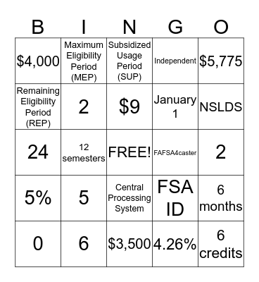 NYSFAAA Bingo Card