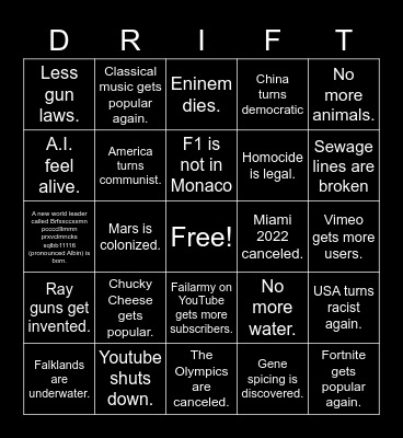 Possible 2022 Outcomes Bingo Card