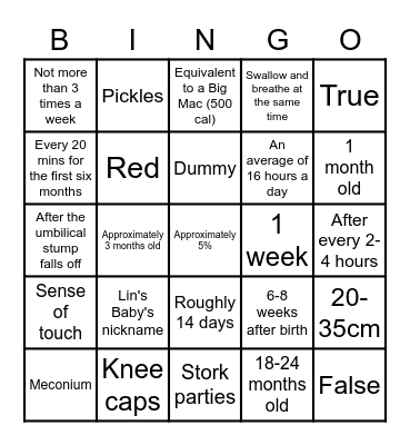Baby Leung Shower Bingo Card