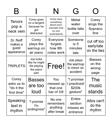 Chorale Bingo Card