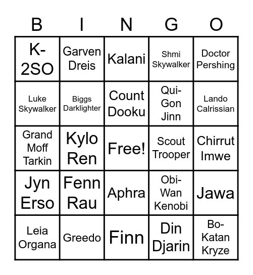 STAR WARS Bingo Card