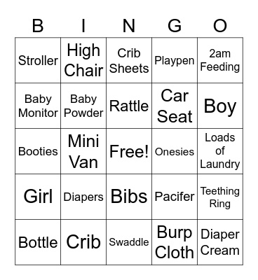 Baby Shower Bingo Card