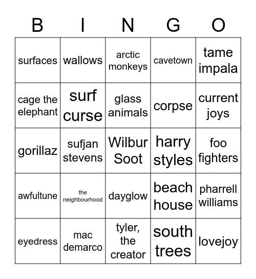 Saygva's music taste :) Bingo Card